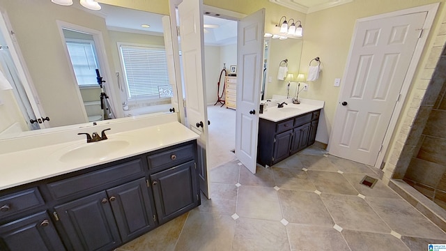 214 Scotts Trce, Helena, AL 35022 - bathroom with crown molding, tile patterned floors, a sink, and two vanities