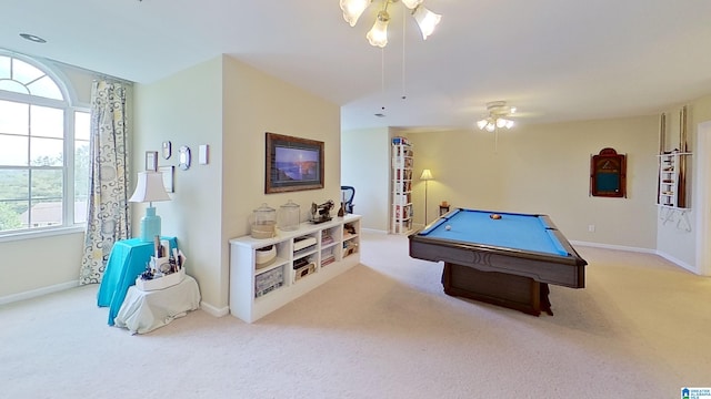 214 Scotts Trce, Helena, AL 35022 - rec room with baseboards, billiards, a ceiling fan, and carpet flooring
