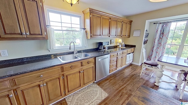 214 Scotts Trce, Helena, AL 35022 - kitchen with dark countertops, a wealth of natural light, a sink, and dishwasher