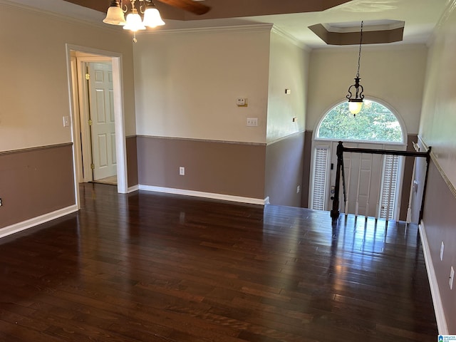 41 Woodland Ridge Rd, Odenville, AL 35120 - spare room with a raised ceiling, ceiling fan, hardwood / wood-style floors, baseboards, and ornamental molding