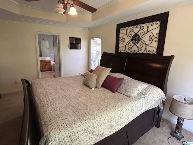 41 Woodland Ridge Rd, Odenville, AL 35120 - bedroom with ornamental molding, a tray ceiling, carpet flooring, and baseboards