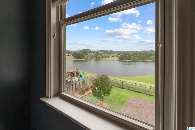 property view of water with fence