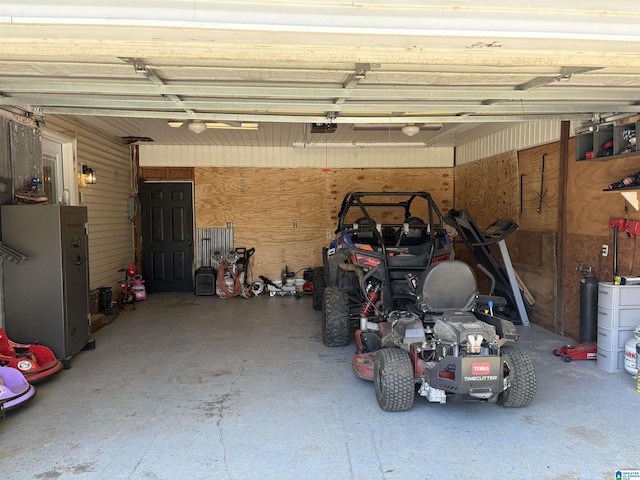garage with a garage door opener