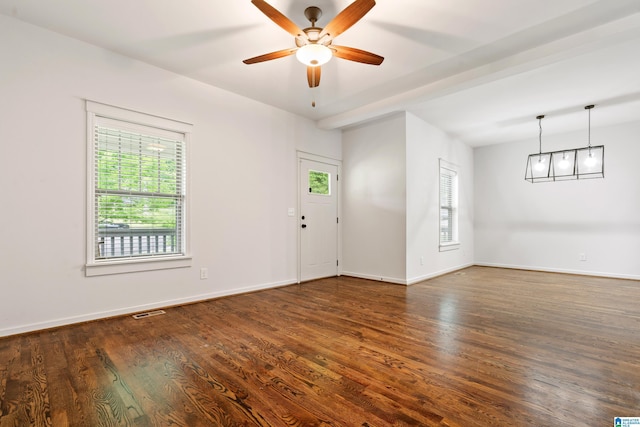 2607 Woodfern Ct, Homewood, AL 35209 - unfurnished room with baseboards, ceiling fan, dark wood-style flooring, and visible vents