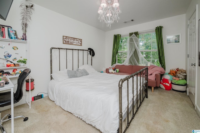 20443 Hepzibah Church Rd, Mccalla, AL 35111 - bedroom with carpet floors, a notable chandelier, and visible vents