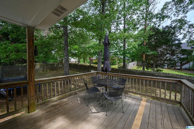 20443 Hepzibah Church Rd, Mccalla, AL 35111 - wooden deck featuring outdoor dining area and a fenced backyard