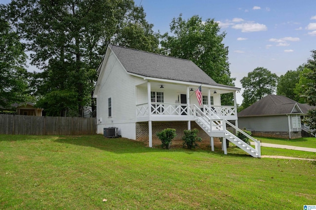 20443 Hepzibah Church Rd, Mccalla, AL 35111 - view of front of property with fence, a front lawn, a porch, stairway, and central air condition unit