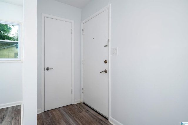 doorway with wood finished floors