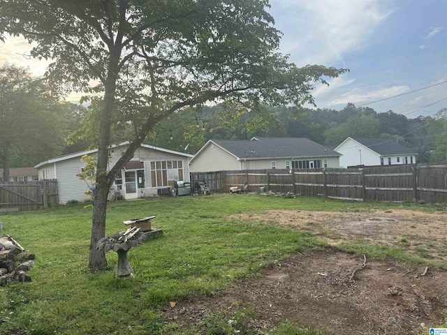 view of yard with a fenced backyard