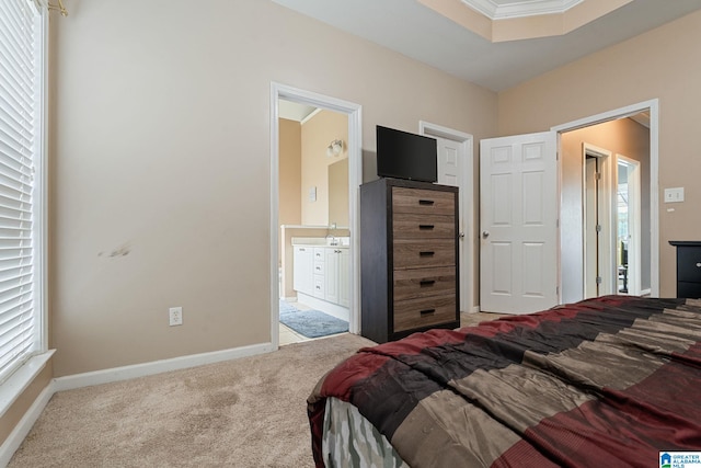 300 Stonecreek Cir, Helena, AL 35080 - bedroom with baseboards, ornamental molding, ensuite bath, and carpet flooring