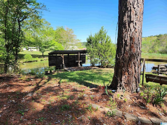 view of yard with a water view