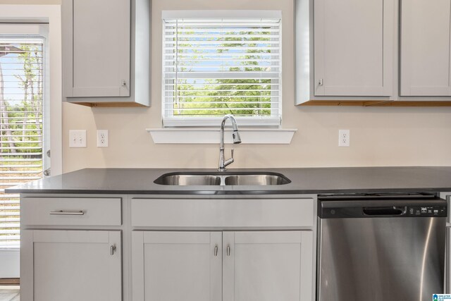 3769 Seaside Sparrow Cir, Bessemer, AL 35022 - kitchen featuring dark countertops, stainless steel dishwasher, plenty of natural light, and a sink