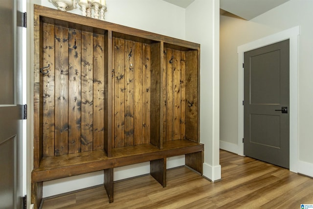 mudroom featuring baseboards and wood finished floors