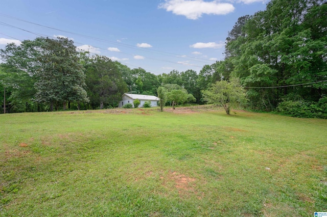 view of yard with a forest view