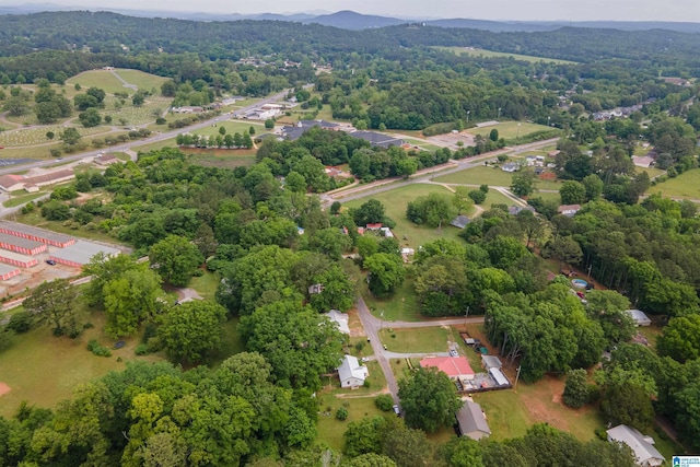 bird's eye view with a mountain view and a wooded view