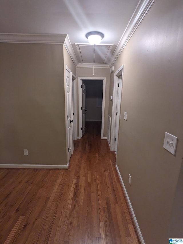 2128 Rockland Dr, Hoover, AL 35226 - corridor with attic access, crown molding, wood finished floors, and baseboards