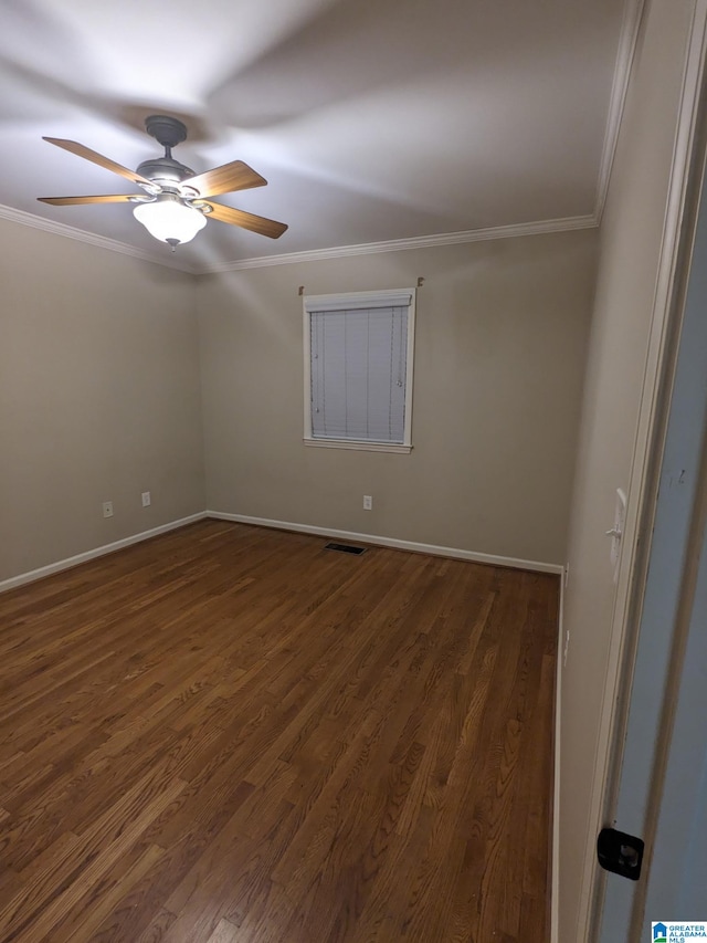 2128 Rockland Dr, Hoover, AL 35226 - empty room with ornamental molding, wood finished floors, a ceiling fan, and baseboards