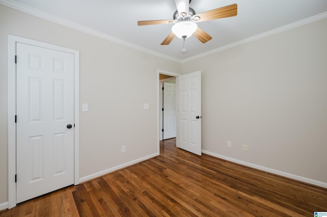 2128 Rockland Dr, Hoover, AL 35226 - unfurnished bedroom with baseboards, wood finished floors, ornamental molding, and a ceiling fan