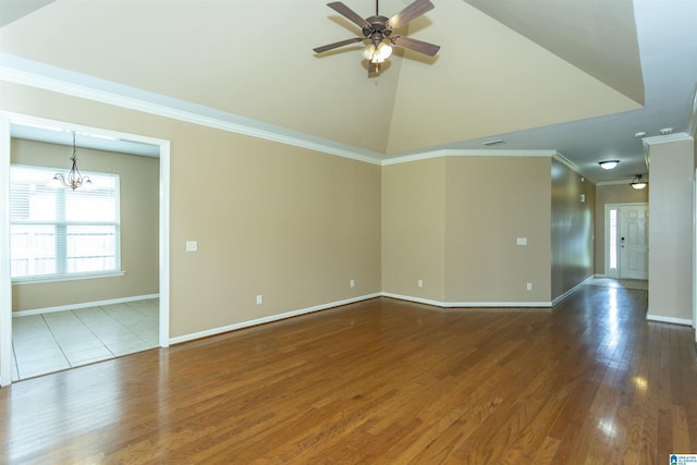 1127 Avalon Dr, Moody, AL 35004 - unfurnished room with wood finished floors, baseboards, ornamental molding, and ceiling fan with notable chandelier