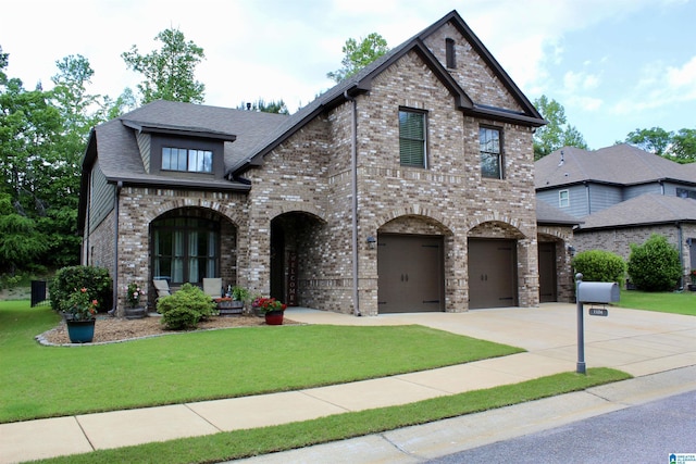 1104 Norman Way, Birmingham, AL 35242 - french provincial home with a shingled roof, brick siding, a garage, a front yard, and concrete driveway