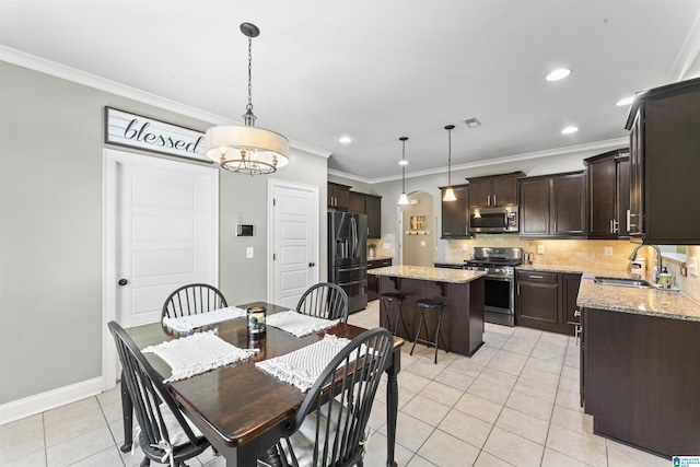 1104 Norman Way, Birmingham, AL 35242 - dining space with recessed lighting, baseboards, ornamental molding, and light tile patterned floors