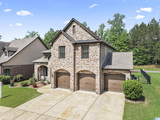 1104 Norman Way, Birmingham, AL 35242 - french country style house featuring brick siding, roof with shingles, a front yard, and concrete driveway
