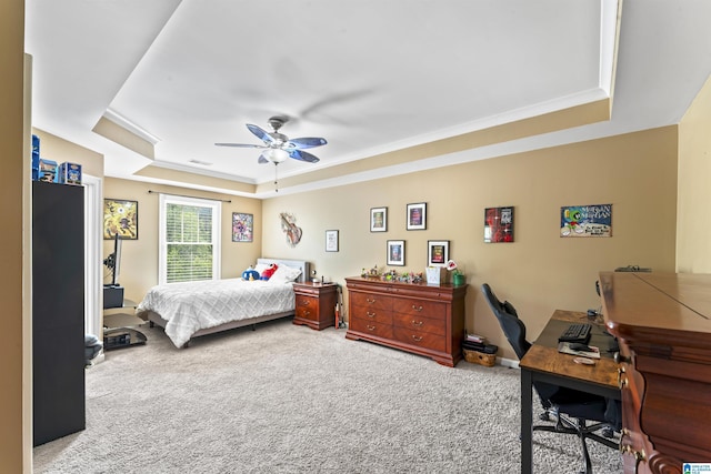 1104 Norman Way, Birmingham, AL 35242 - carpeted bedroom with crown molding, a ceiling fan, and a raised ceiling