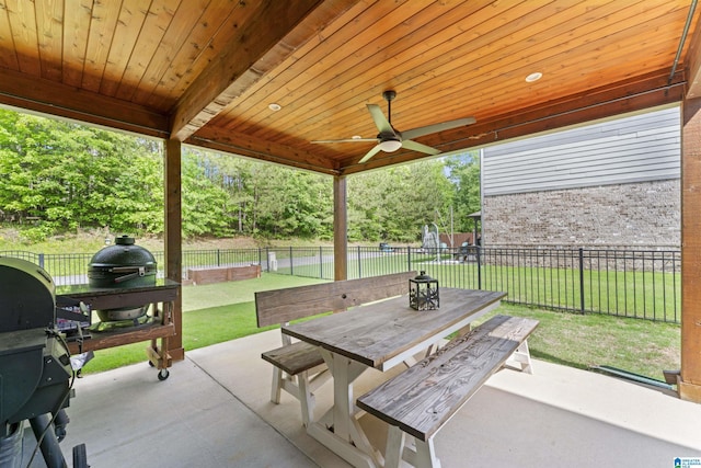 1104 Norman Way, Birmingham, AL 35242 - view of patio / terrace with a fenced backyard, outdoor dining area, grilling area, and ceiling fan