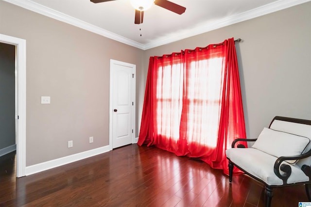 131 Creekwater St, Helena, AL 35080 - sitting room with baseboards, ornamental molding, a ceiling fan, and wood finished floors