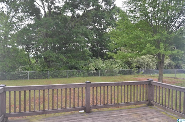 wooden deck with a lawn and a fenced backyard