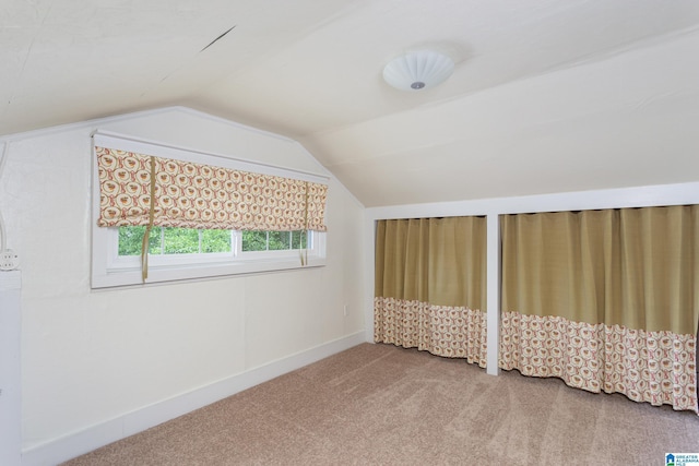bonus room featuring baseboards, carpet, and vaulted ceiling