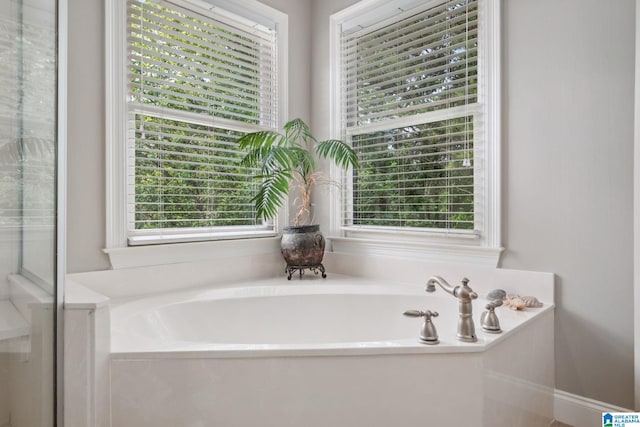 bathroom with a garden tub