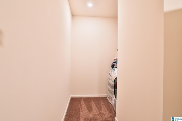 spacious closet featuring dark colored carpet