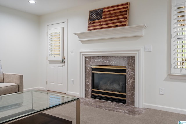 2004 Shandwick Ter, Birmingham, AL 35242 - room details with carpet floors, baseboards, recessed lighting, and a tile fireplace