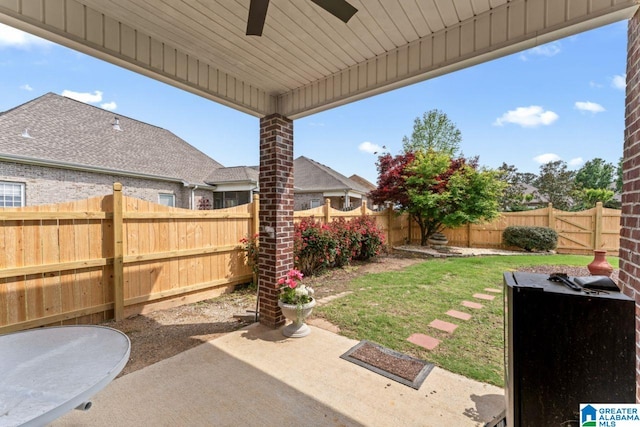 209 Vineyard Ln, Birmingham, AL 35242 - view of yard with a fenced backyard, a patio, and ceiling fan