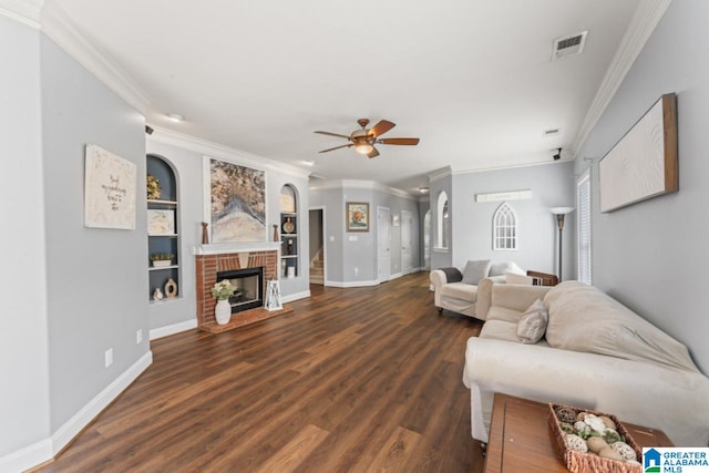 209 Vineyard Ln, Birmingham, AL 35242 - living area with ceiling fan, visible vents, ornamental molding, and wood finished floors