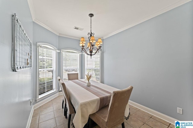209 Vineyard Ln, Birmingham, AL 35242 - dining space featuring crown molding, baseboards, visible vents, and an inviting chandelier
