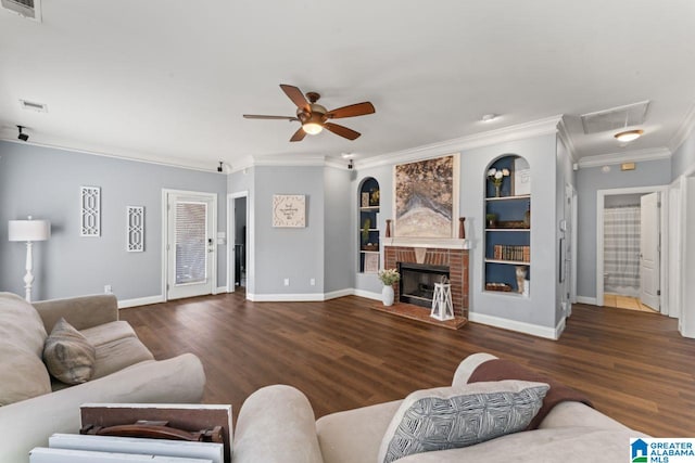 209 Vineyard Ln, Birmingham, AL 35242 - living room with crown molding, a ceiling fan, visible vents, and wood finished floors