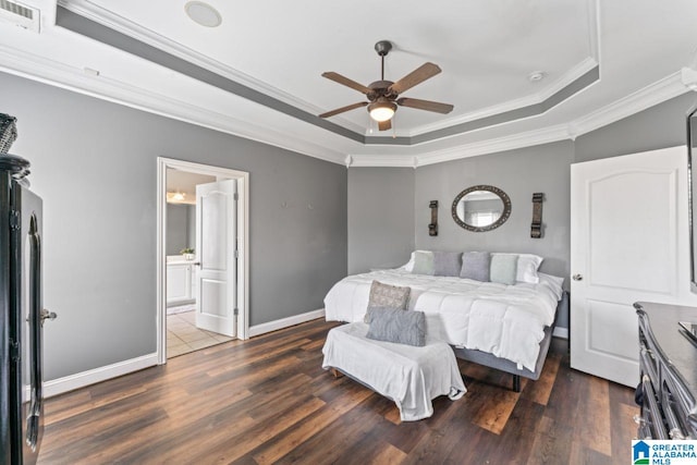 209 Vineyard Ln, Birmingham, AL 35242 - bedroom featuring a raised ceiling, ornamental molding, wood finished floors, and visible vents