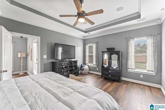 209 Vineyard Ln, Birmingham, AL 35242 - bedroom with crown molding, a raised ceiling, baseboards, and wood finished floors