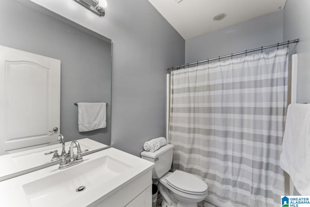 209 Vineyard Ln, Birmingham, AL 35242 - bathroom featuring vanity, a shower with curtain, and toilet