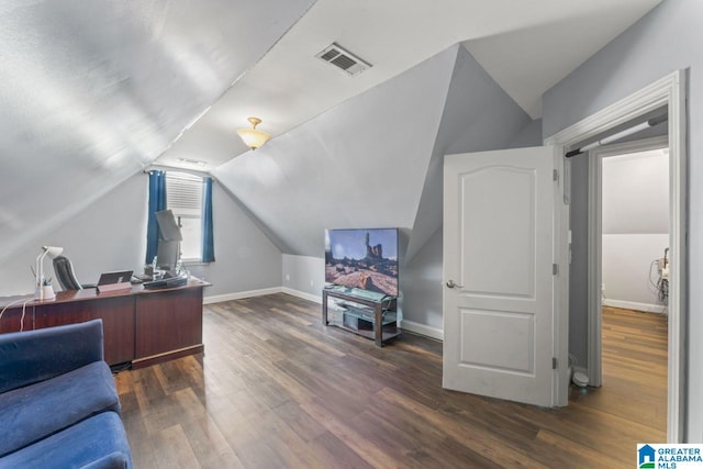 209 Vineyard Ln, Birmingham, AL 35242 - office space with baseboards, visible vents, wood finished floors, and lofted ceiling