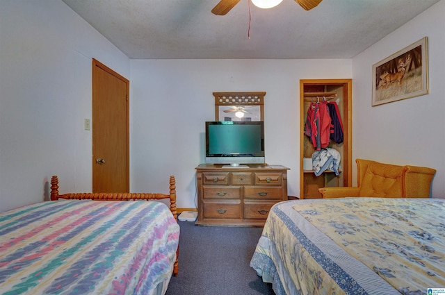 156 Wallace Dr, Shelby, AL 35143 - bedroom with dark carpet, a walk in closet, a closet, and a ceiling fan