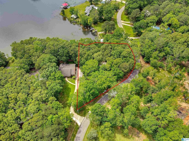 156 Wallace Dr, Shelby, AL 35143 - aerial view of property's location featuring property parcel outlined, a nearby body of water, and a heavily wooded area