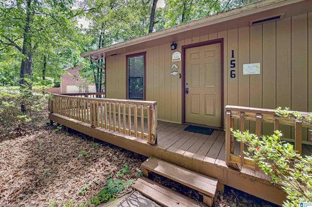 156 Wallace Dr, Shelby, AL 35143 - view of exterior entry featuring a wooden deck