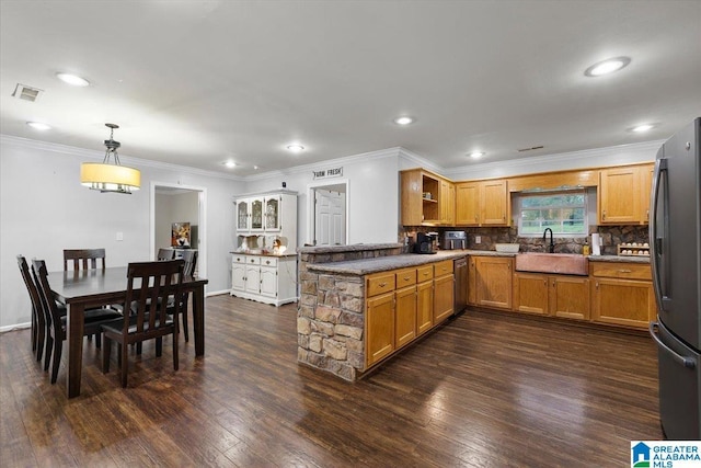 239 Gilliland Rd, Oneonta, AL 35121 - kitchen featuring visible vents, open shelves, a sink, dark wood finished floors, and appliances with stainless steel finishes