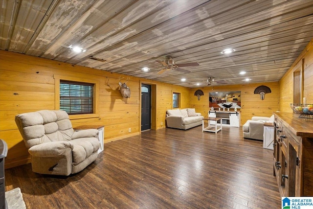239 Gilliland Rd, Oneonta, AL 35121 - living room with wooden walls, wood ceiling, a ceiling fan, and wood finished floors