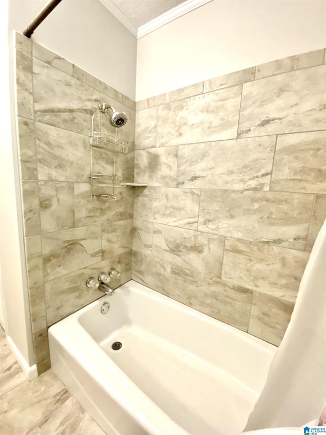 full bath with crown molding and shower / bathtub combination