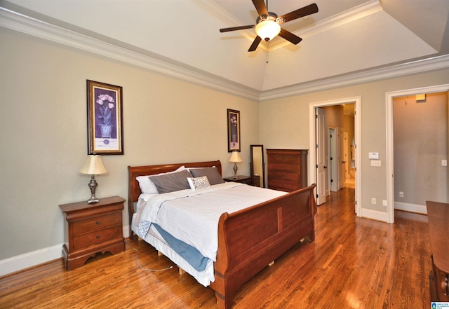 1103 Greystone Cove Dr, Hoover, AL 35242 - bedroom with ceiling fan, crown molding, wood finished floors, baseboards, and a tray ceiling