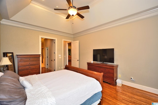 1103 Greystone Cove Dr, Hoover, AL 35242 - bedroom with ornamental molding, wood finished floors, baseboards, ceiling fan, and a tray ceiling